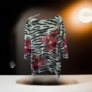 Soleillee Women's Top 3X Plus Size-Zebra Animal Print Floral Graphic Boho Casual